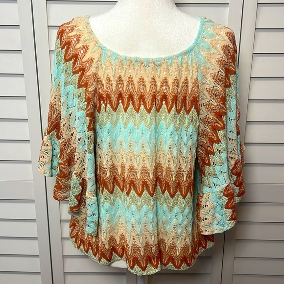Pho Firenze Knit Chevron Print Flared Sleeve Metallic Boho Top Size Small - Picture 5 of 8